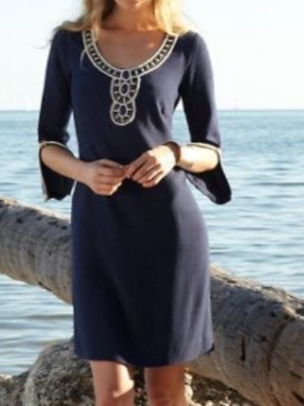 Lilly Pulitzer Navy Blue Knee-Length Dress with Embellishment Size 4